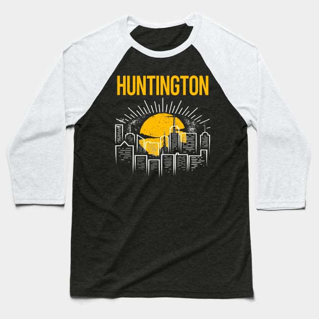 Yellow Moon Huntington Baseball T-Shirt by flaskoverhand